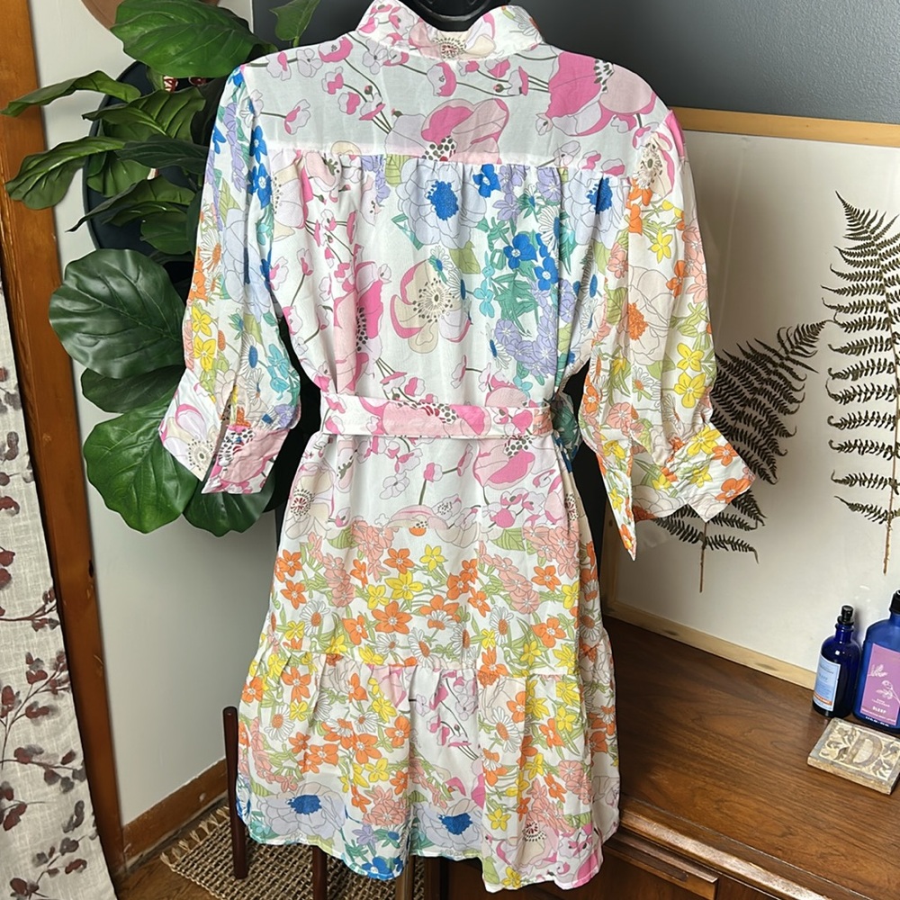 Floral Multicolor Mini Dress with belt oversized - Picture 6 of 6